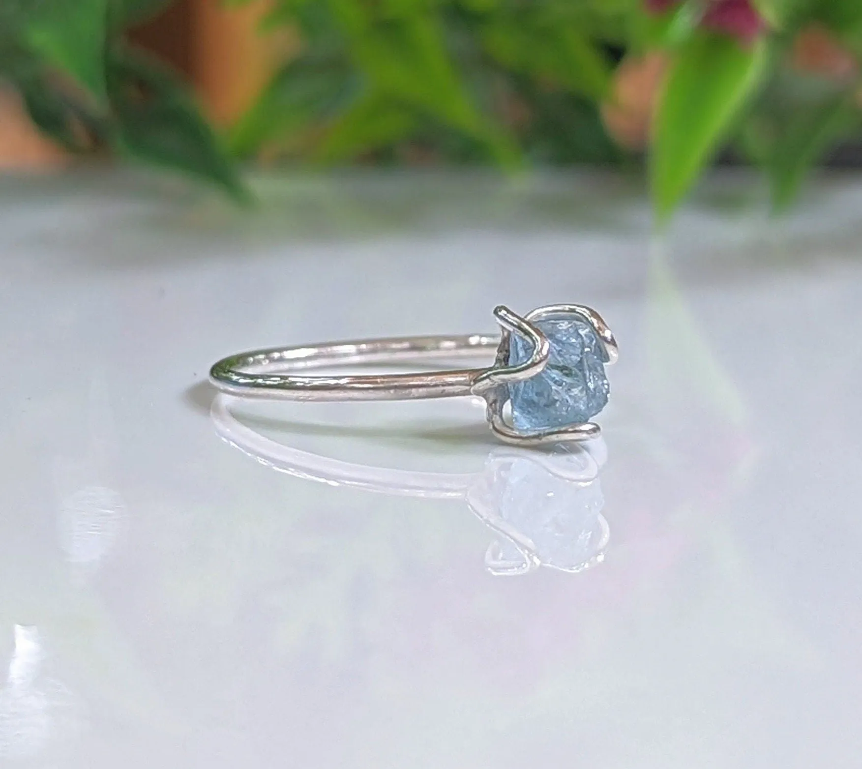 Raw Aquamarine flower ring