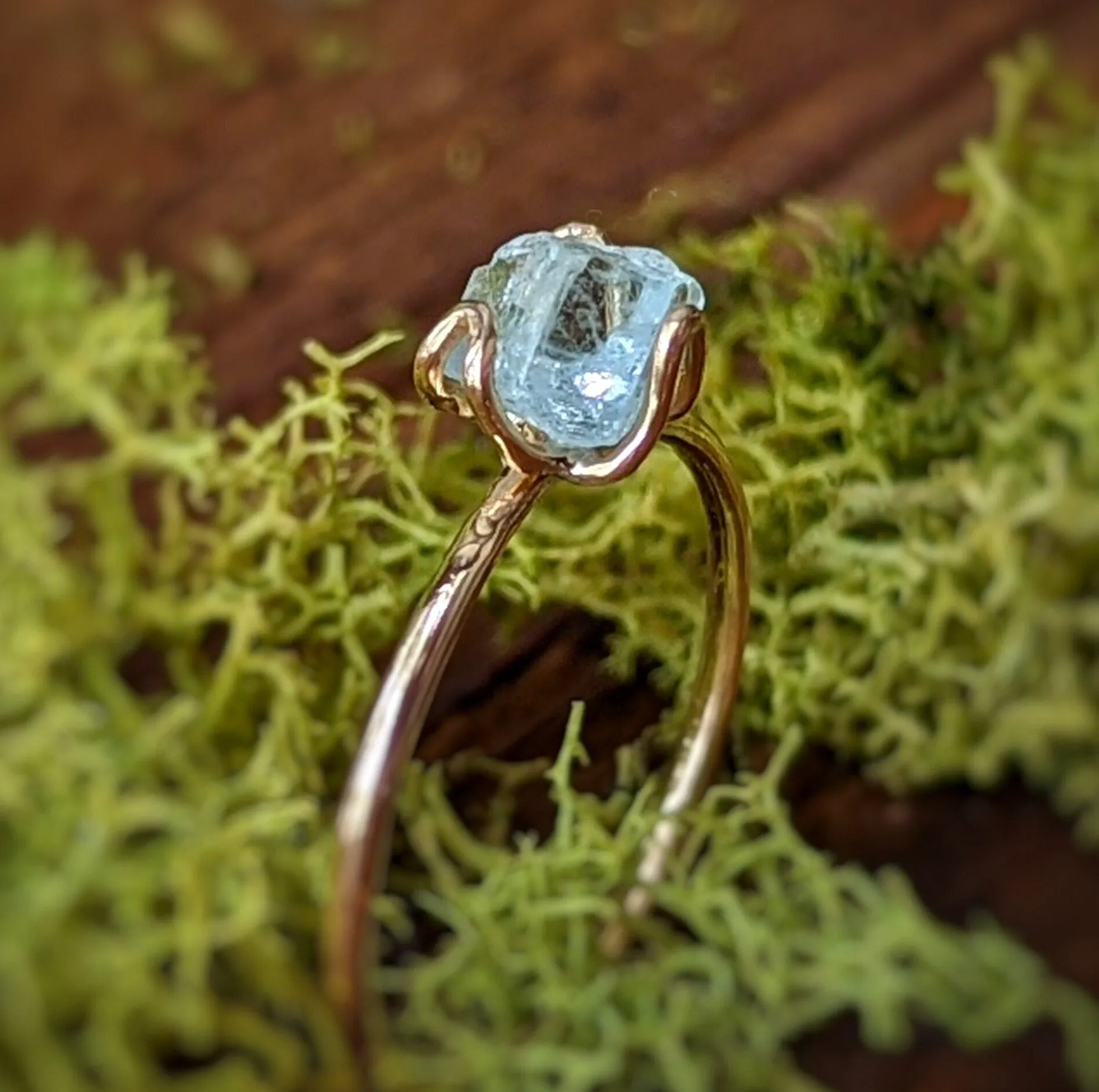 Raw Aquamarine flower ring