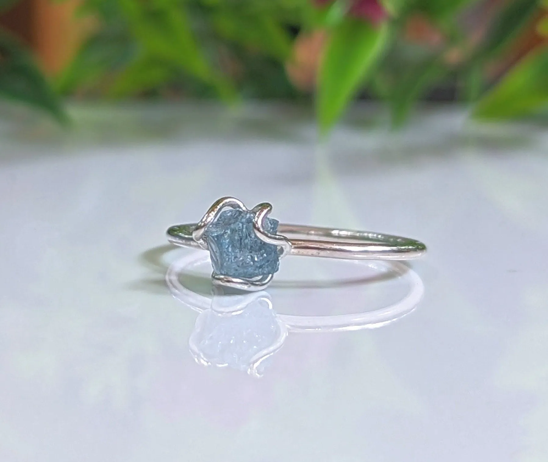 Raw Aquamarine flower ring