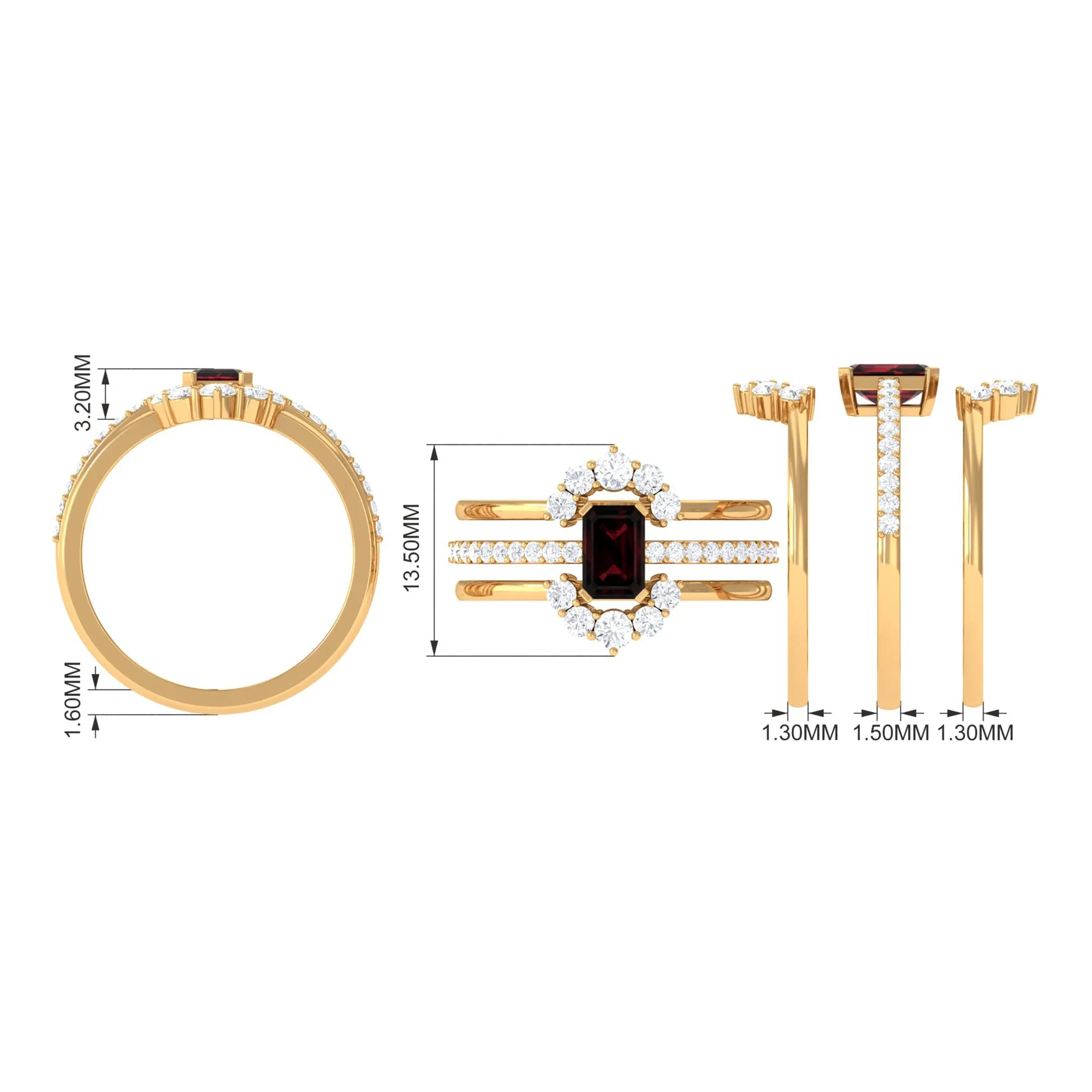 Real Garnet Solitaire Engagement Ring Set with Diamond