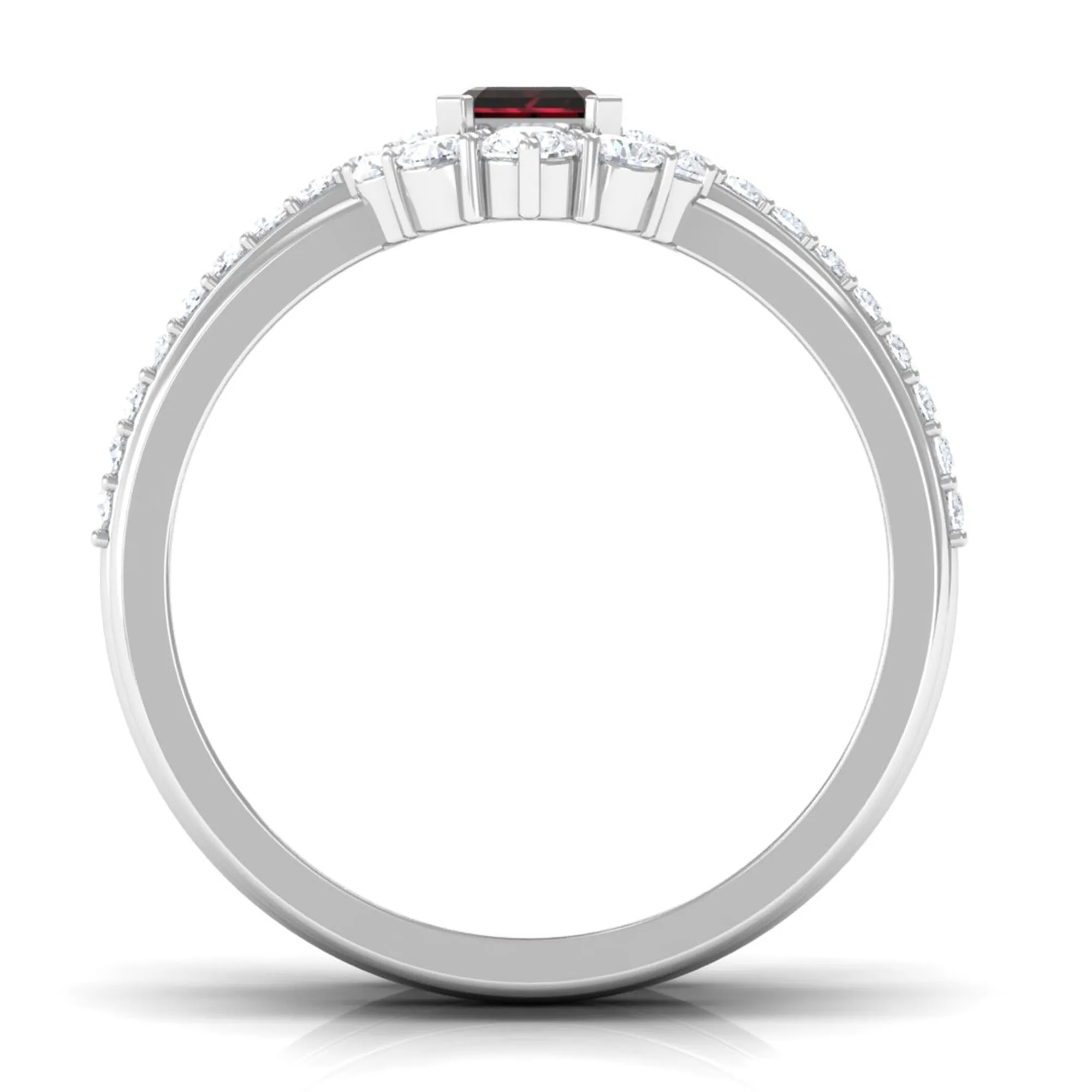 Real Garnet Solitaire Engagement Ring Set with Diamond