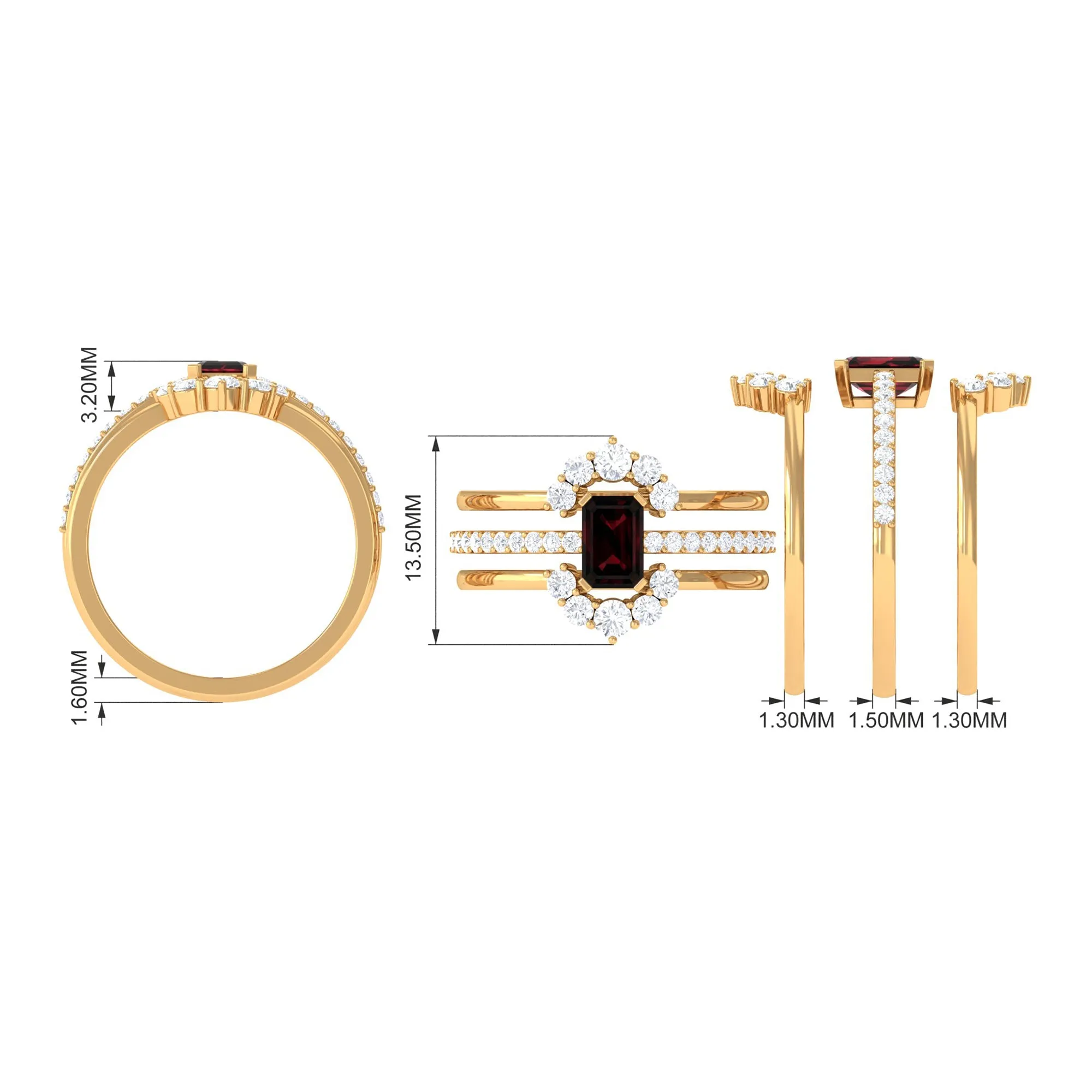 Real Garnet Solitaire Engagement Ring Set with Diamond