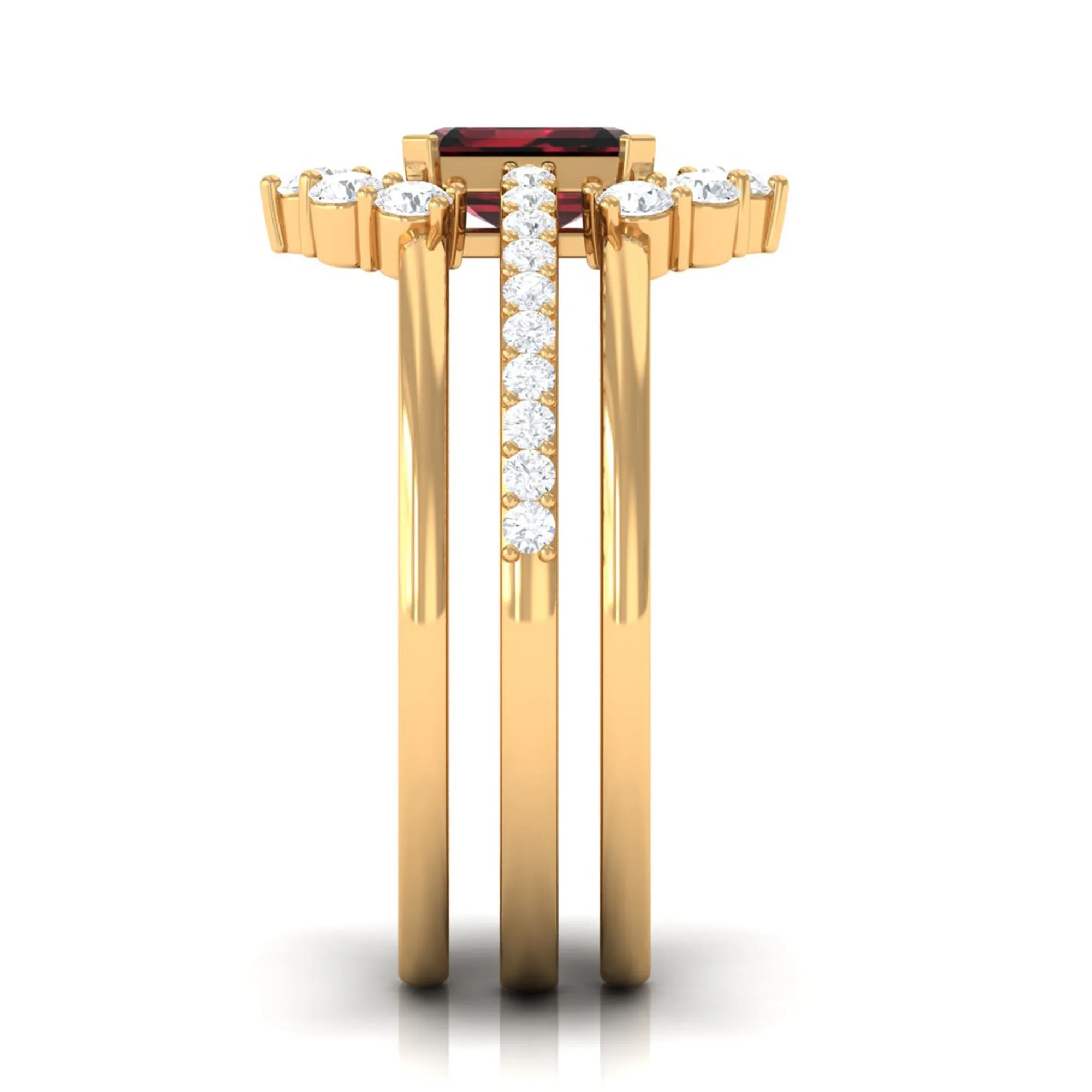 Real Garnet Solitaire Engagement Ring Set with Diamond