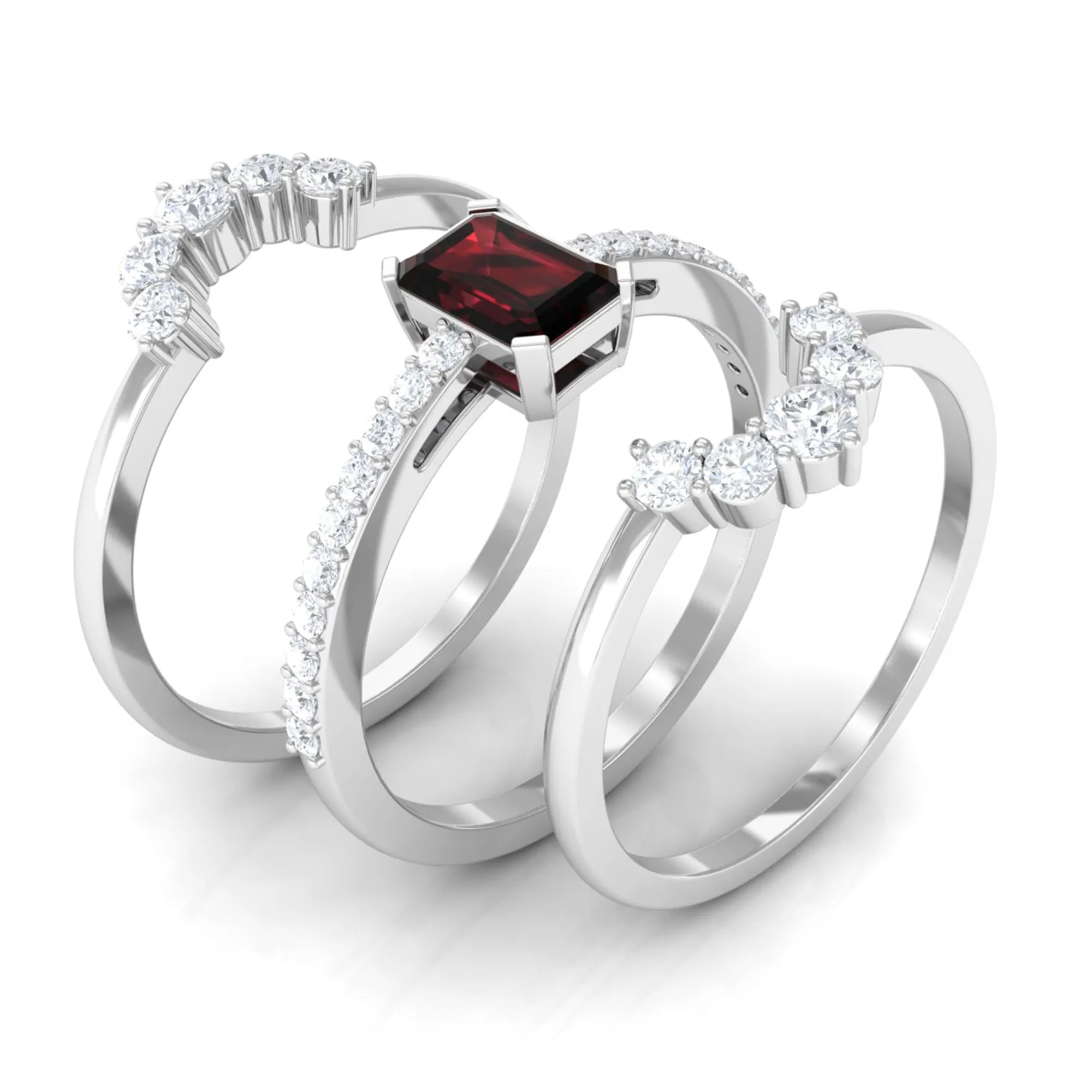 Real Garnet Solitaire Engagement Ring Set with Diamond