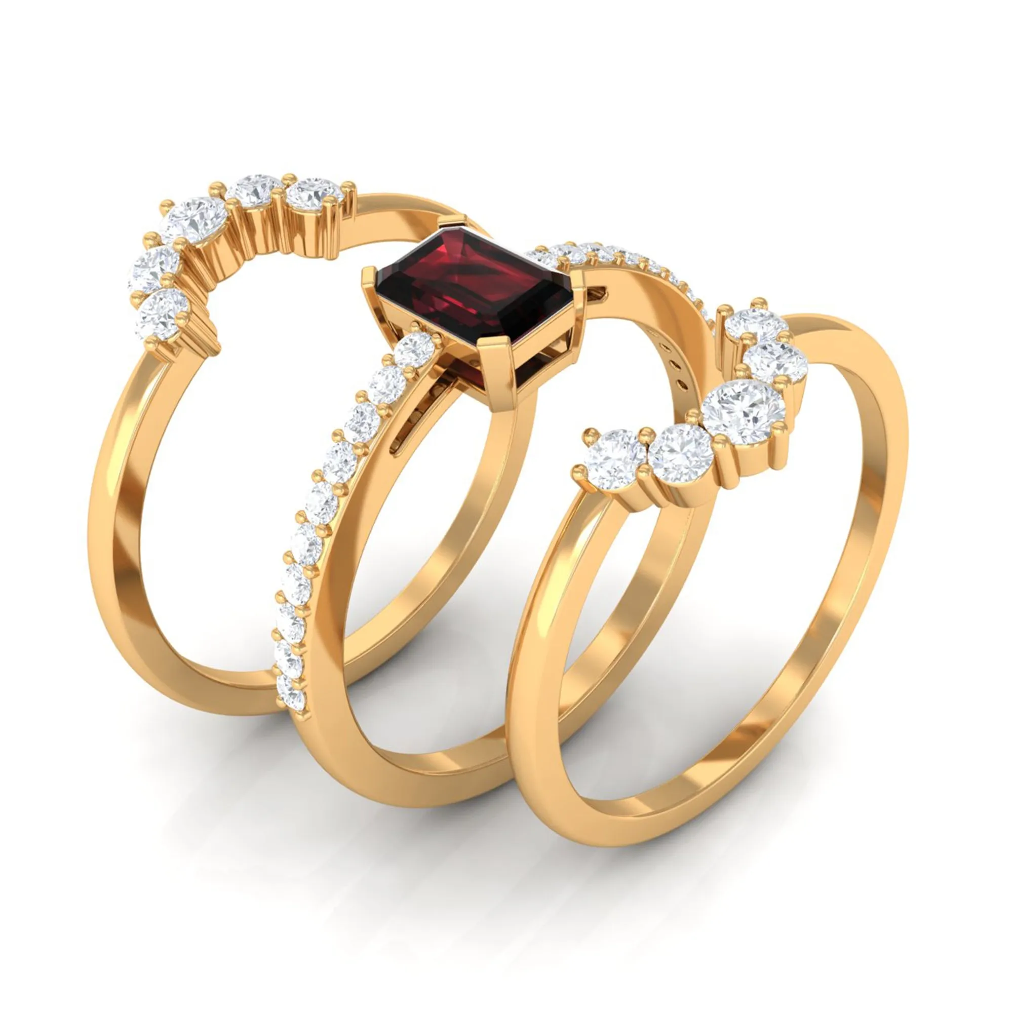 Real Garnet Solitaire Engagement Ring Set with Diamond