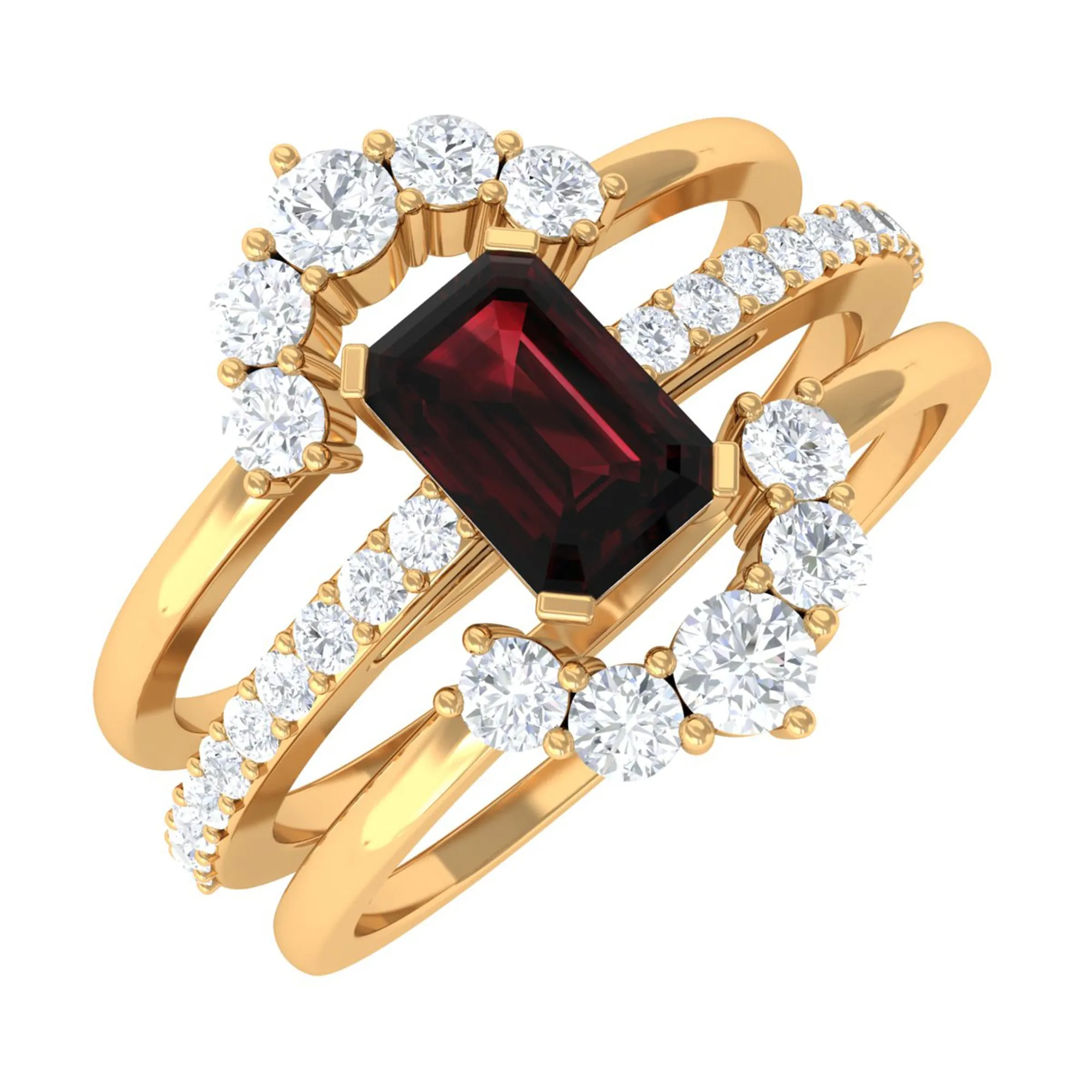 Real Garnet Solitaire Engagement Ring Set with Diamond