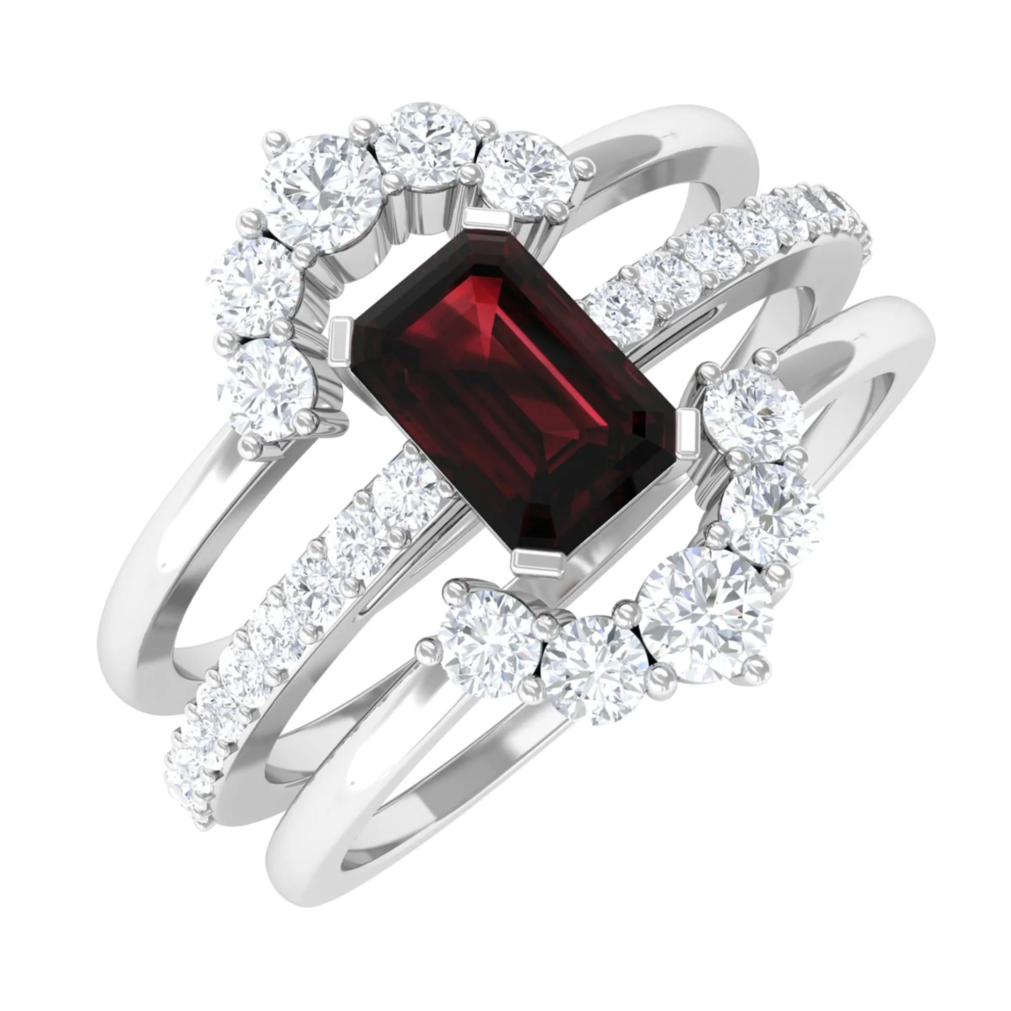 Real Garnet Solitaire Engagement Ring Set with Diamond