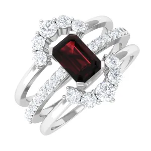 Real Garnet Solitaire Engagement Ring Set with Diamond