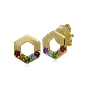 Regenbogen Hexagon Ohrstecker in Vergoldetem Sterling Silber