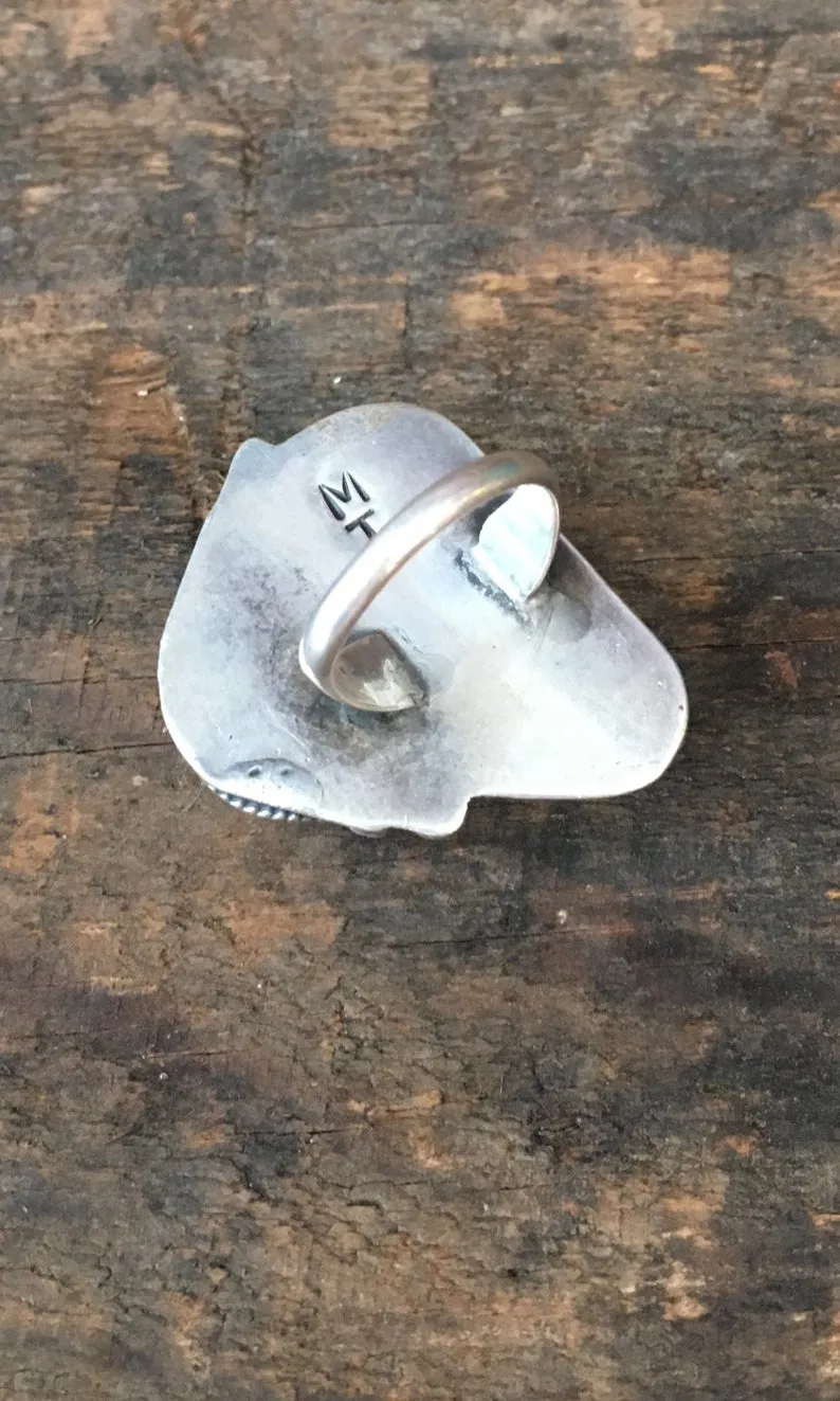 RING IT ON 1950s Silver Feather and Turquoise, Sz 5