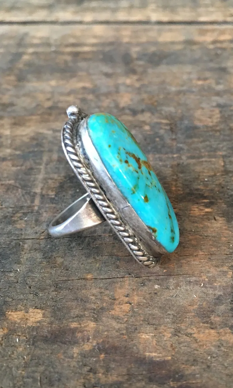 RING IT ON 1950s Silver Feather and Turquoise, Sz 5