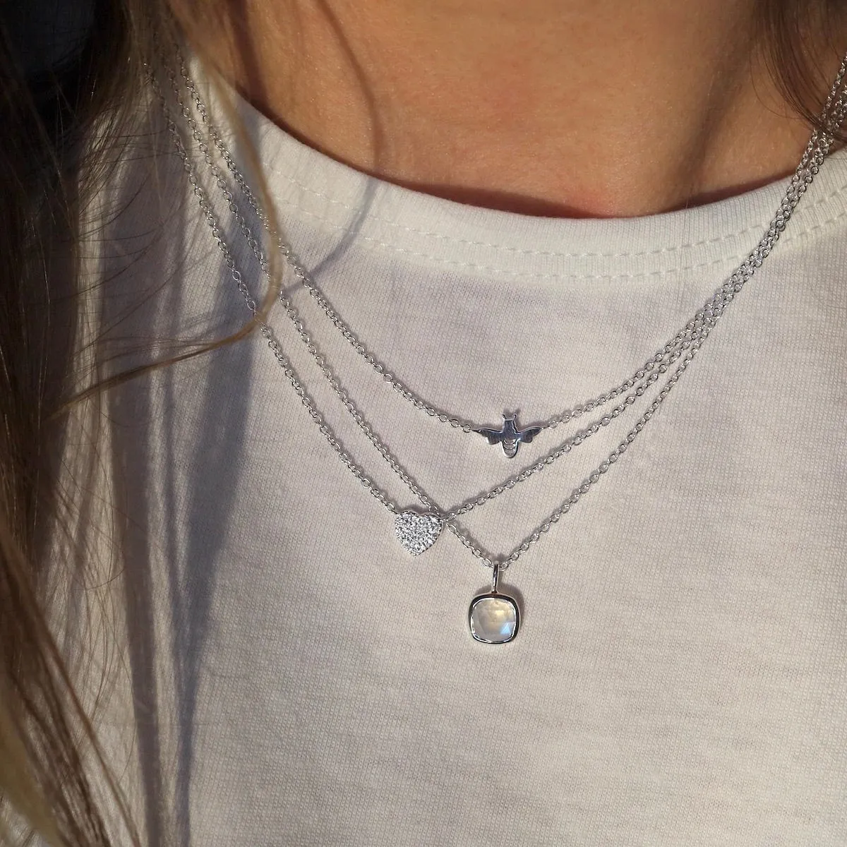Rose-cut Rainbow Moonstone Cushion Necklace