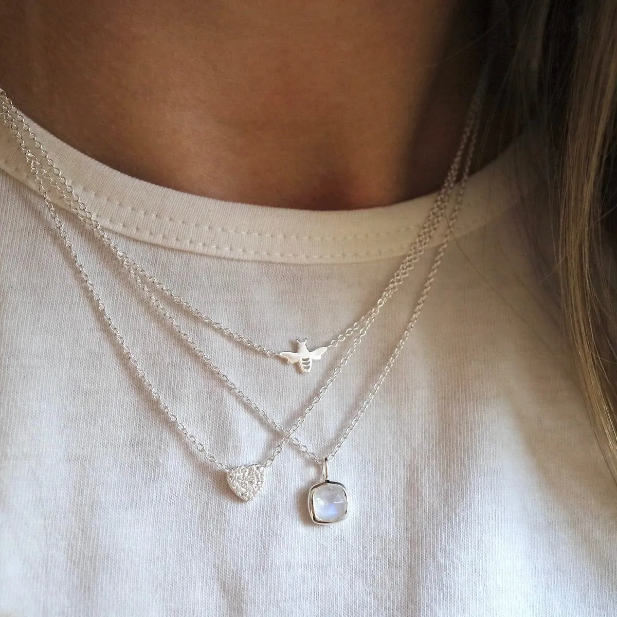 Rose-cut Rainbow Moonstone Cushion Necklace