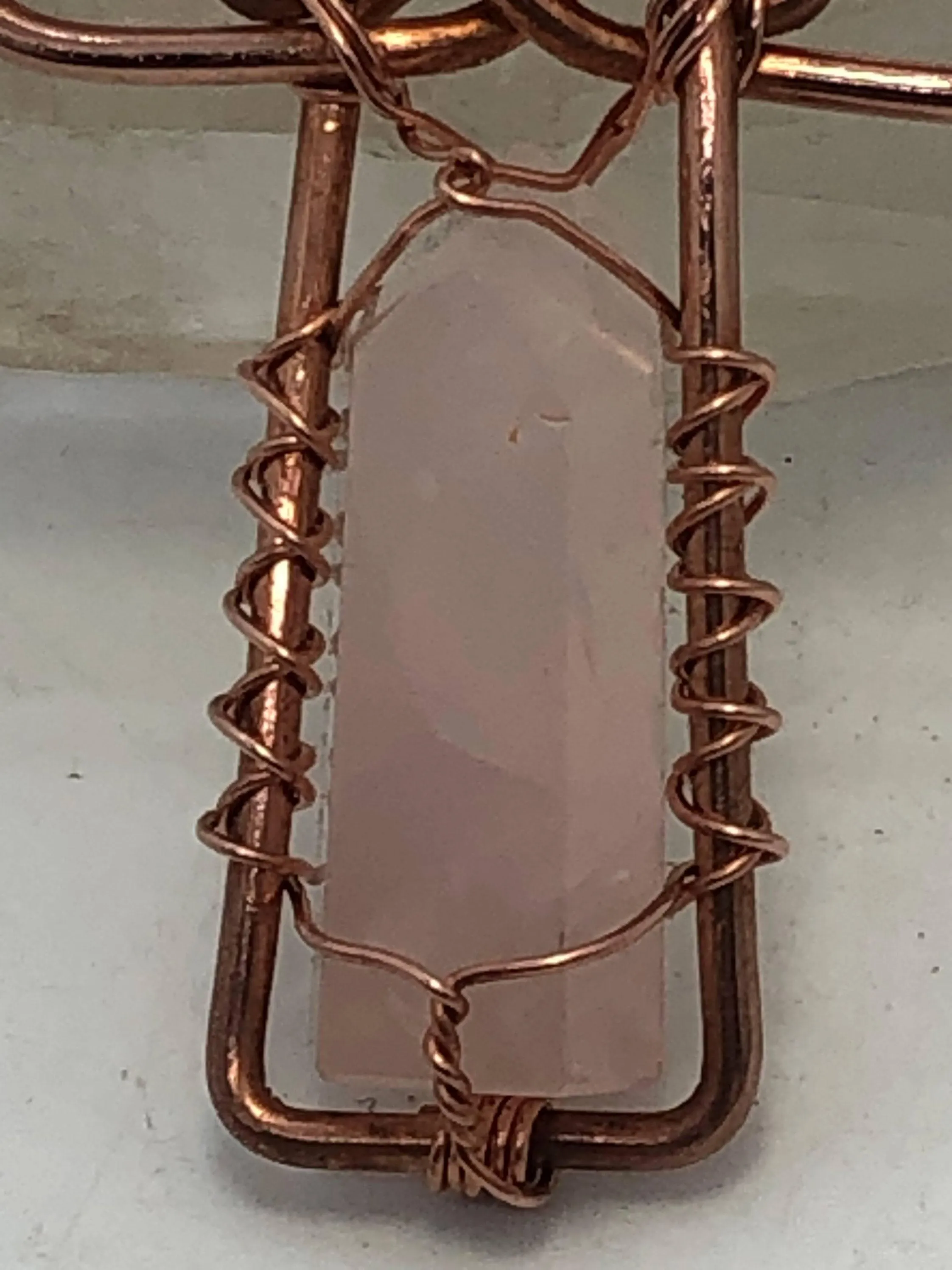 Rose Quartz Blade Copper Ankh Wirewrapped Pendant