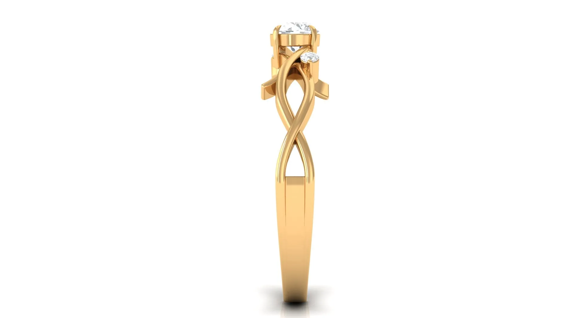 Round Diamond Crossover Solitaire Engagement Ring in Gold