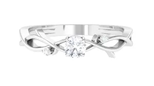Round Diamond Crossover Solitaire Engagement Ring in Gold
