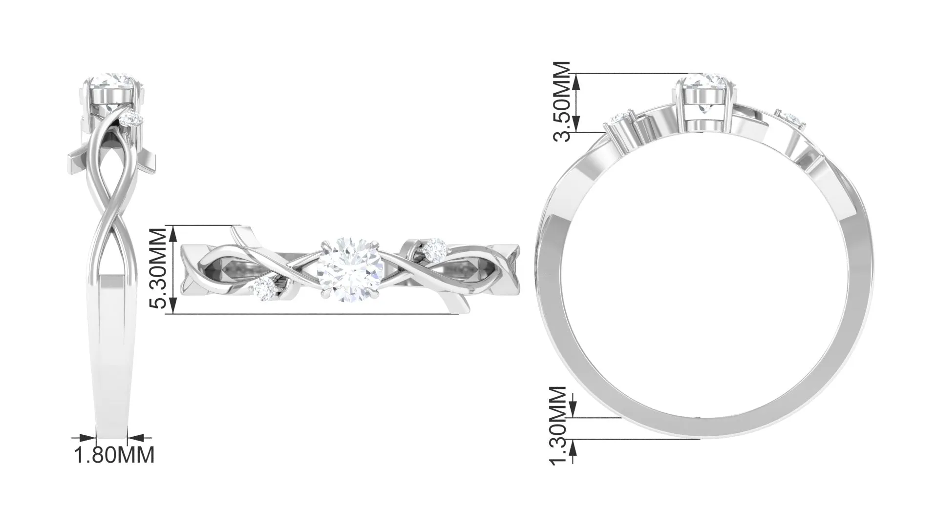 Round Diamond Crossover Solitaire Engagement Ring in Gold