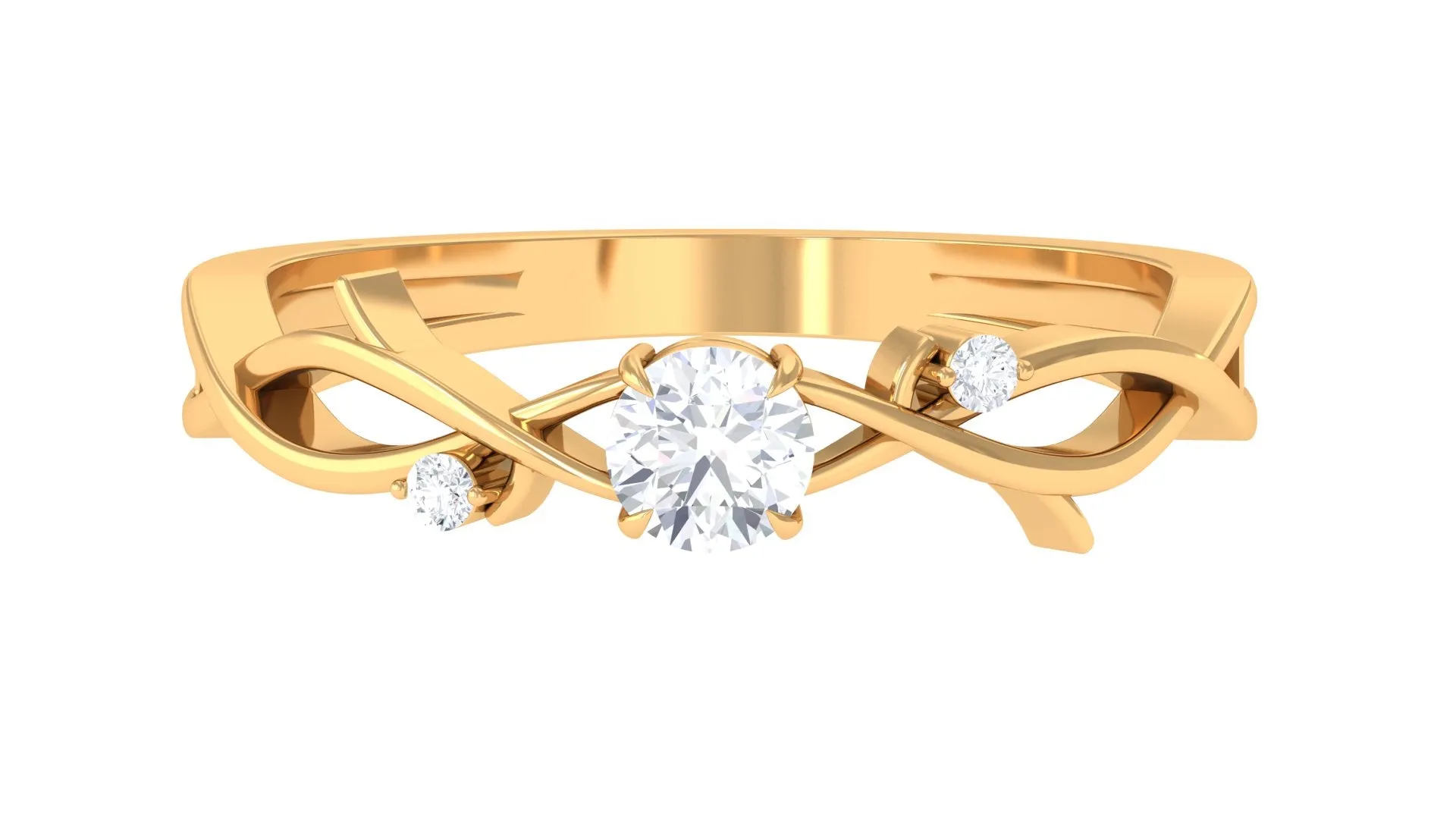 Round Diamond Crossover Solitaire Engagement Ring in Gold