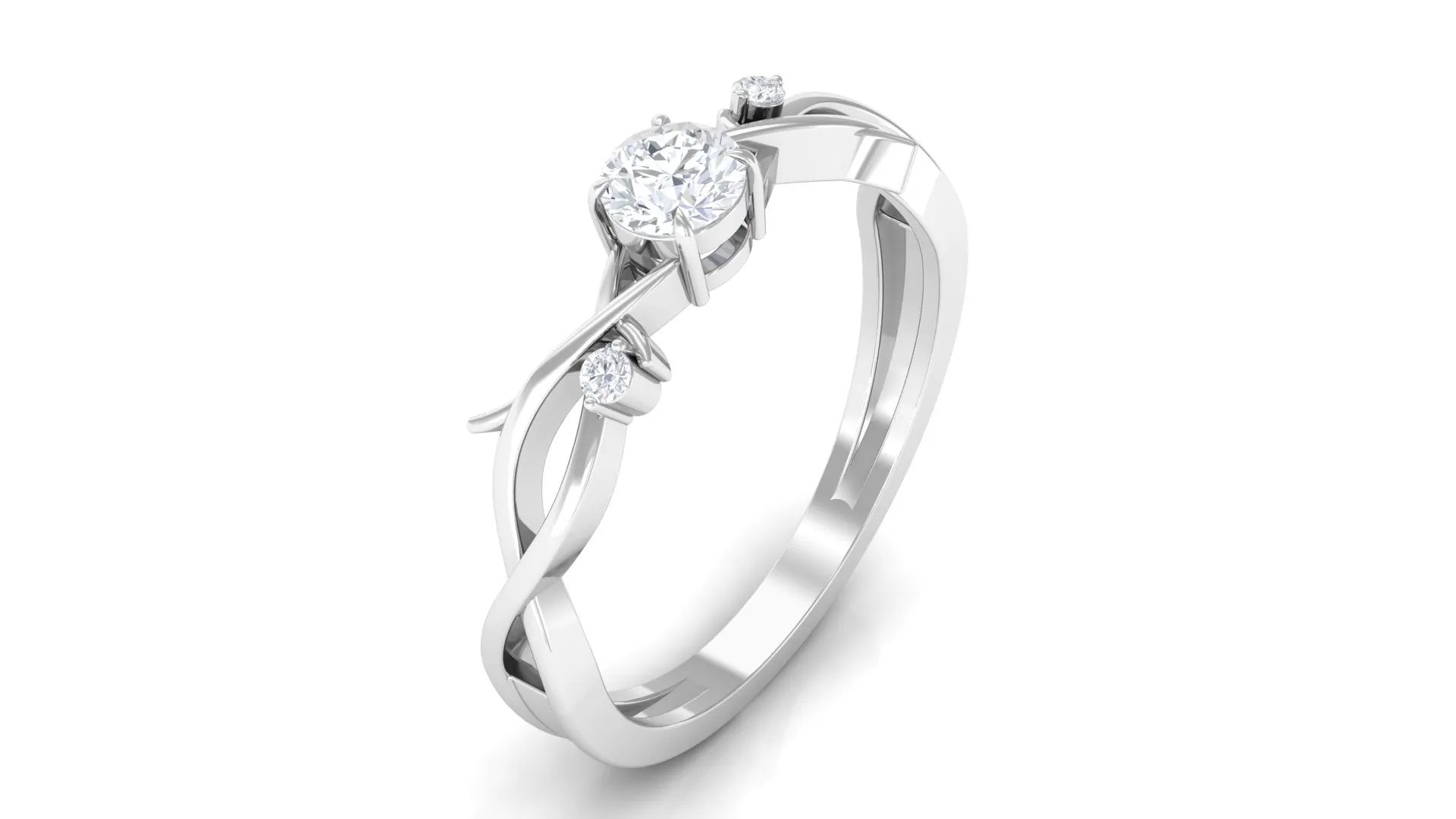 Round Diamond Crossover Solitaire Engagement Ring in Gold