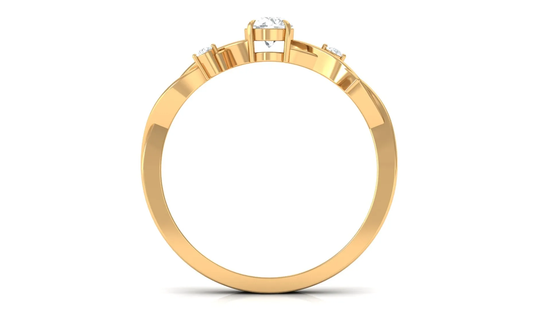 Round Diamond Crossover Solitaire Engagement Ring in Gold