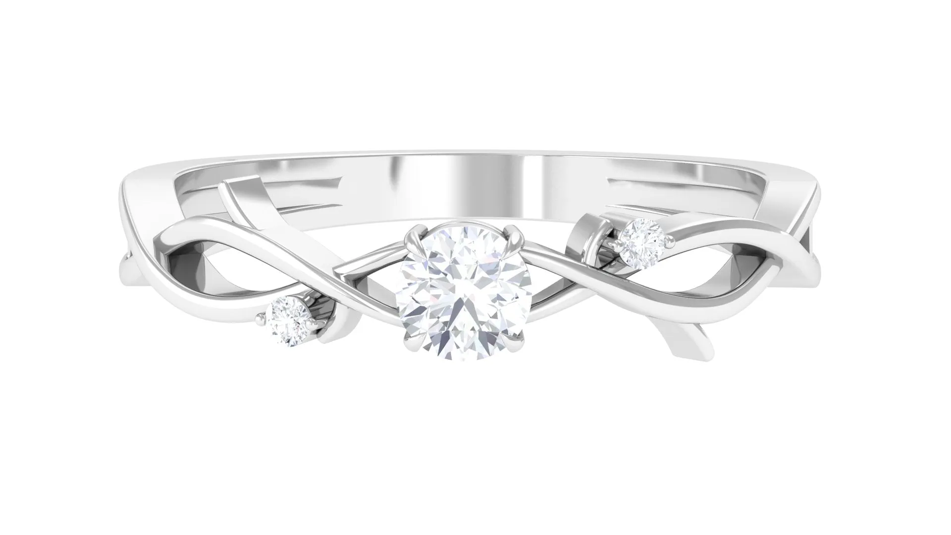 Round Diamond Crossover Solitaire Engagement Ring in Gold