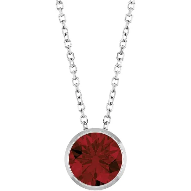 Round Garnet Sterling Silver Slide Pendant Necklace