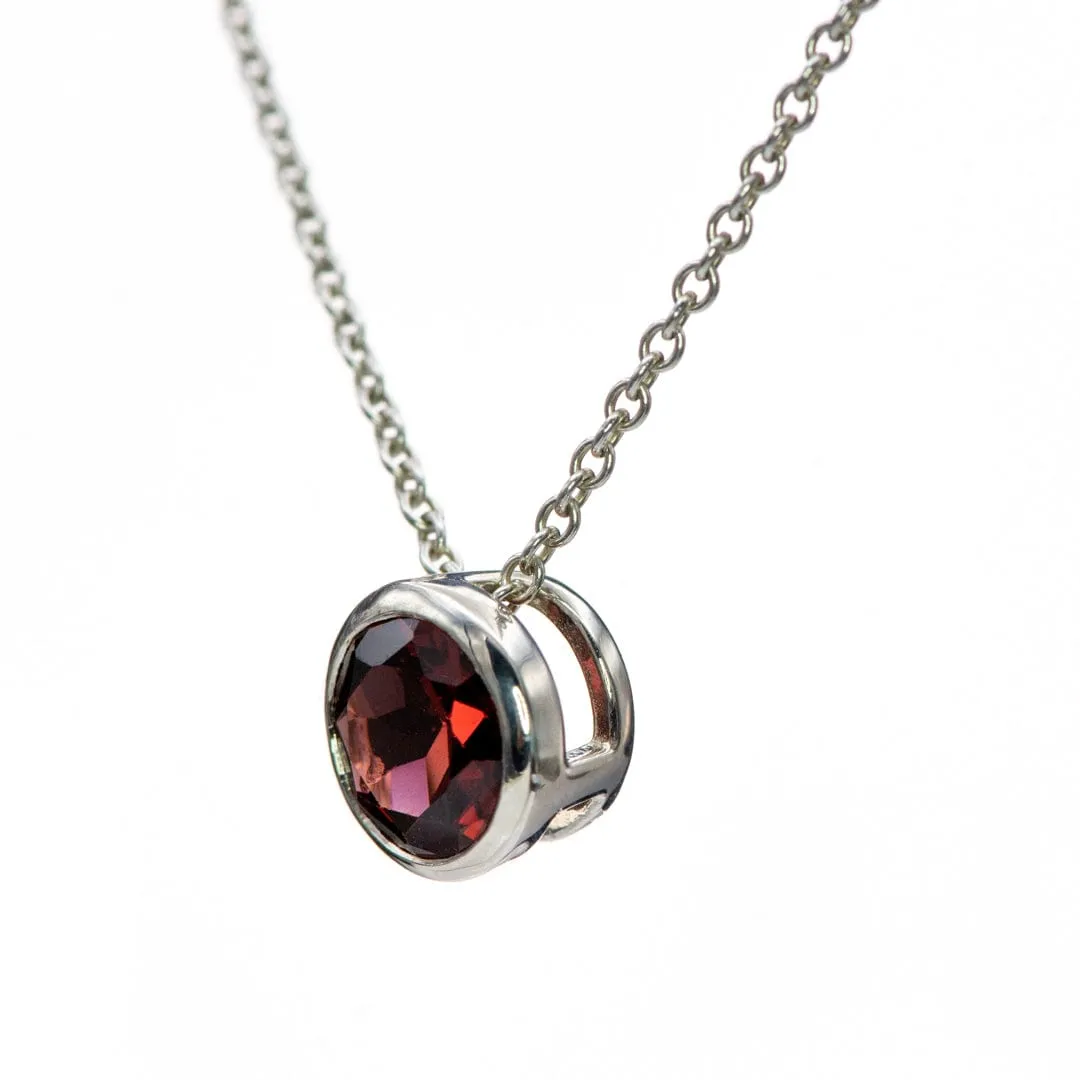Round Garnet Sterling Silver Slide Pendant Necklace