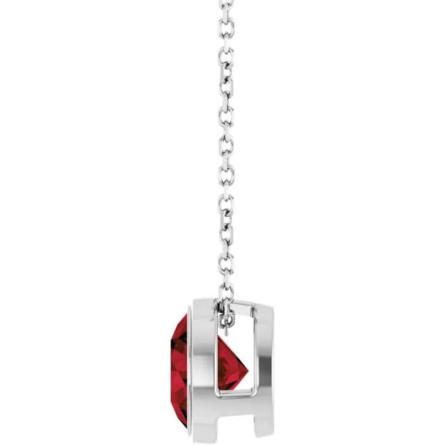 Round Garnet Sterling Silver Slide Pendant Necklace