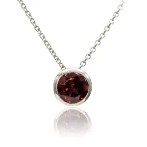 Round Garnet Sterling Silver Slide Pendant Necklace