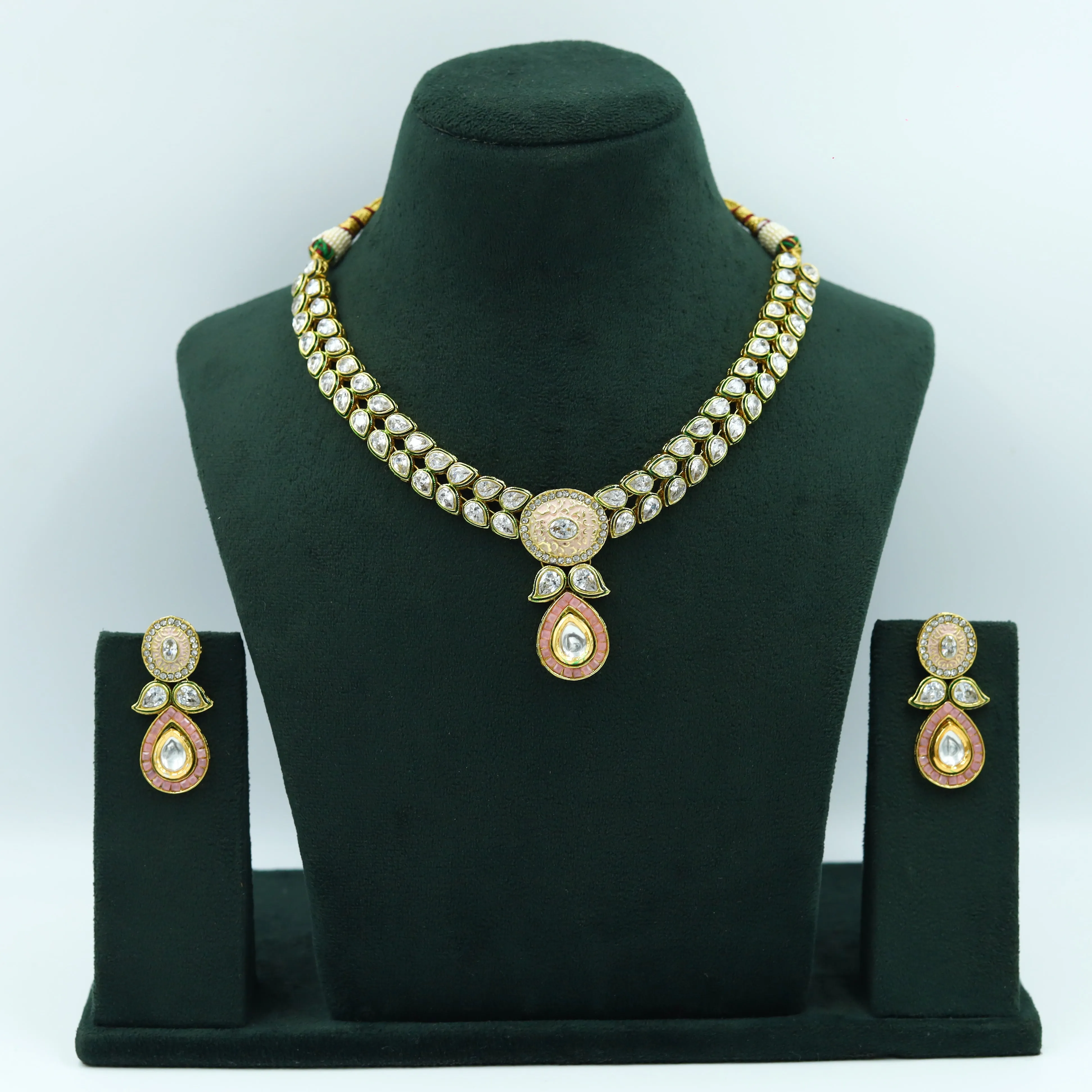 Round Neck Polki Necklace Set 1000-21
