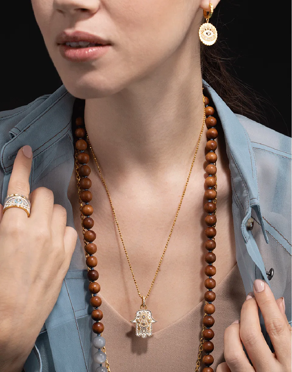 Sandalwood and Moonstone Bead Necklace