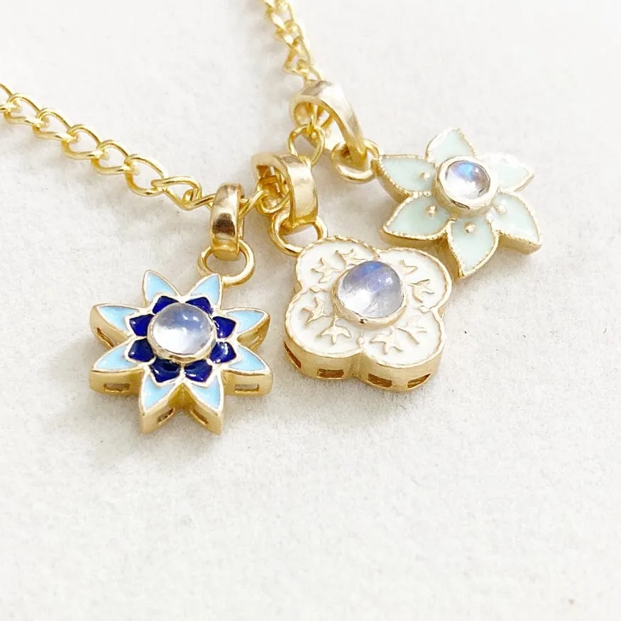 Set of 3 Enamel Moonstone Pendant Necklace