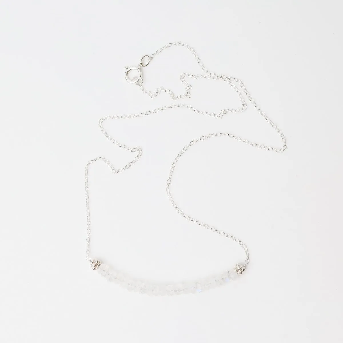 Silver Chain with Moonstone Gemstone Arc Necklace