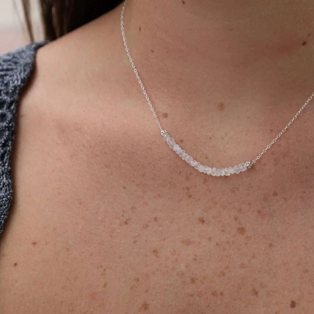 Silver Chain with Moonstone Gemstone Arc Necklace