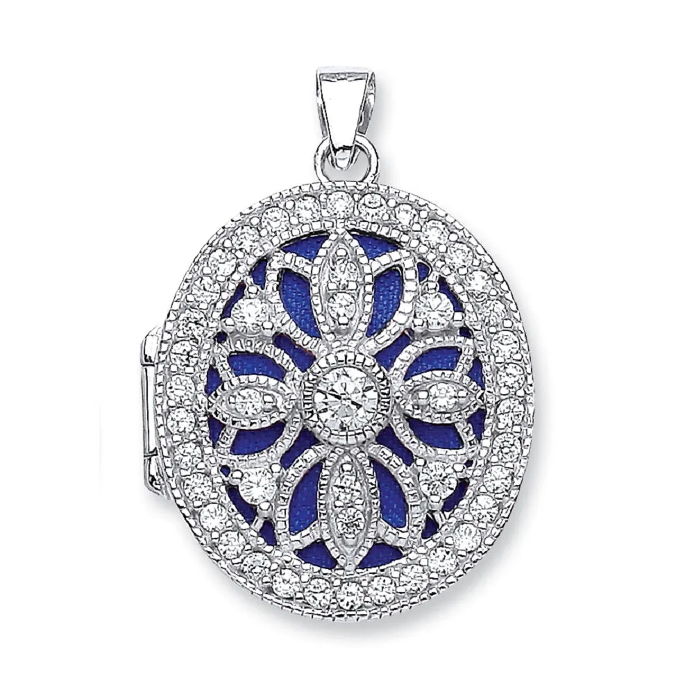 Silver Oval Cubic Zirconia Locket