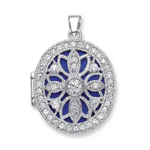 Silver Oval Cubic Zirconia Locket Silver Oval Cubic Zirconia Locket