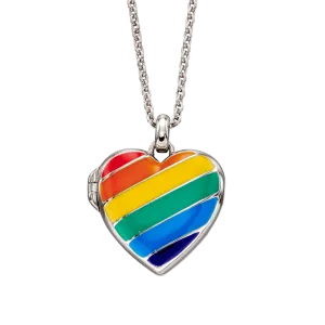 Silver Rainbow Heart Locket Necklace