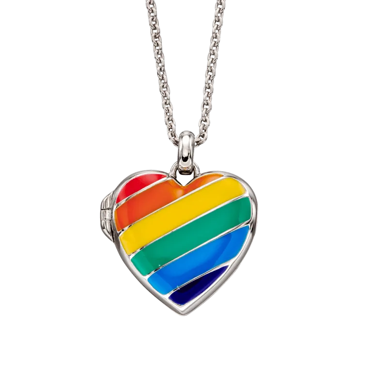 Silver Rainbow Heart Locket Necklace