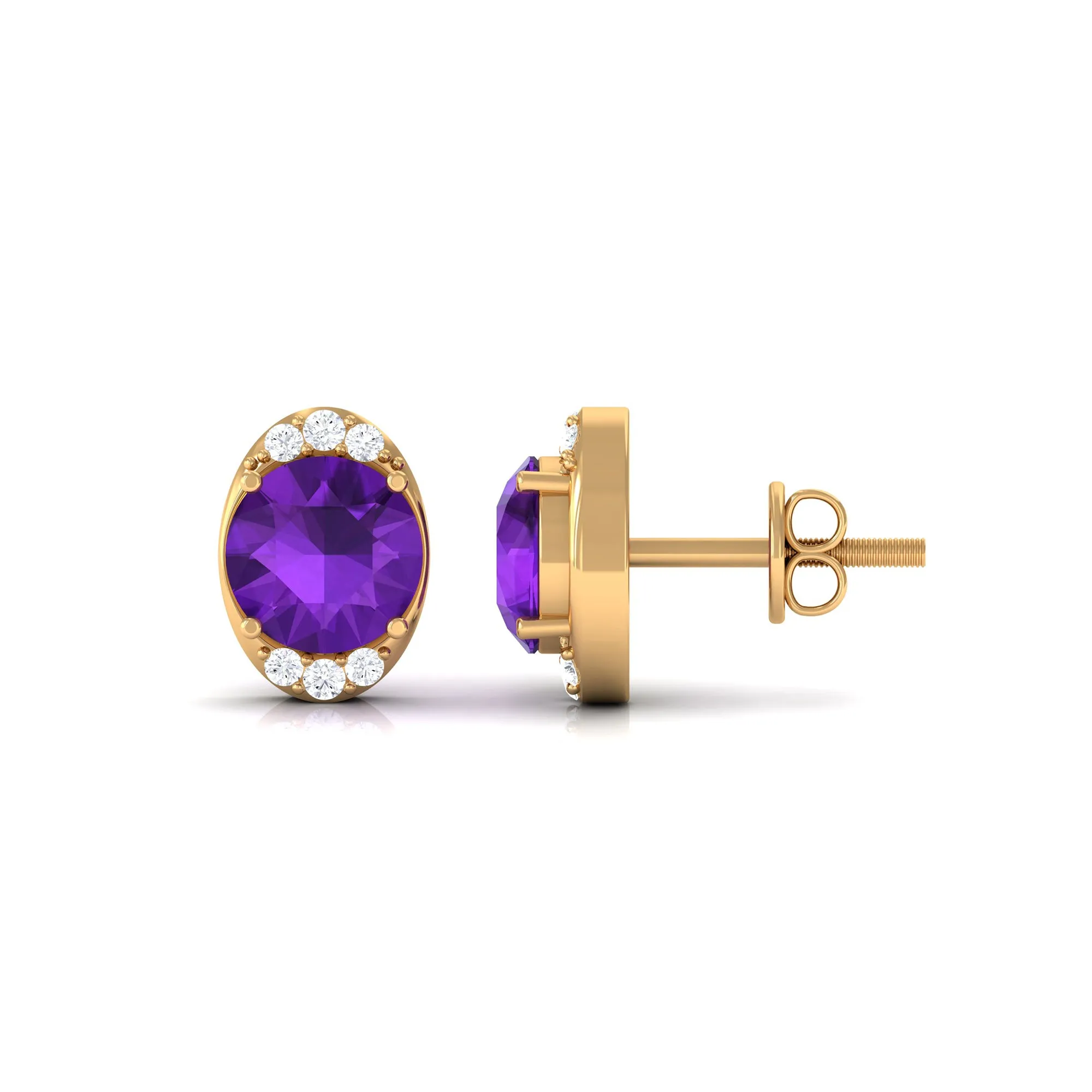 Simple Amethyst and Diamond Stud Earrings