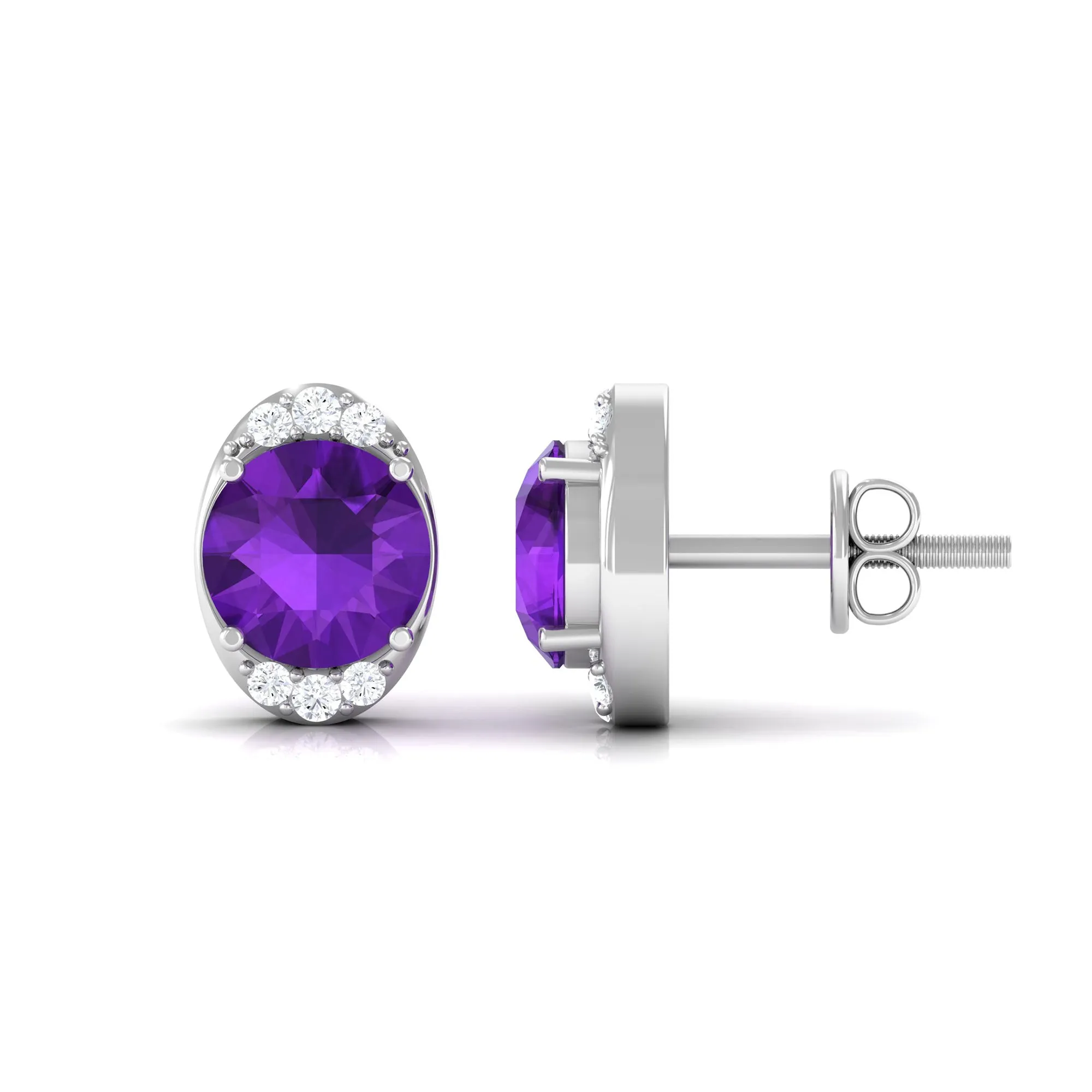 Simple Amethyst and Diamond Stud Earrings