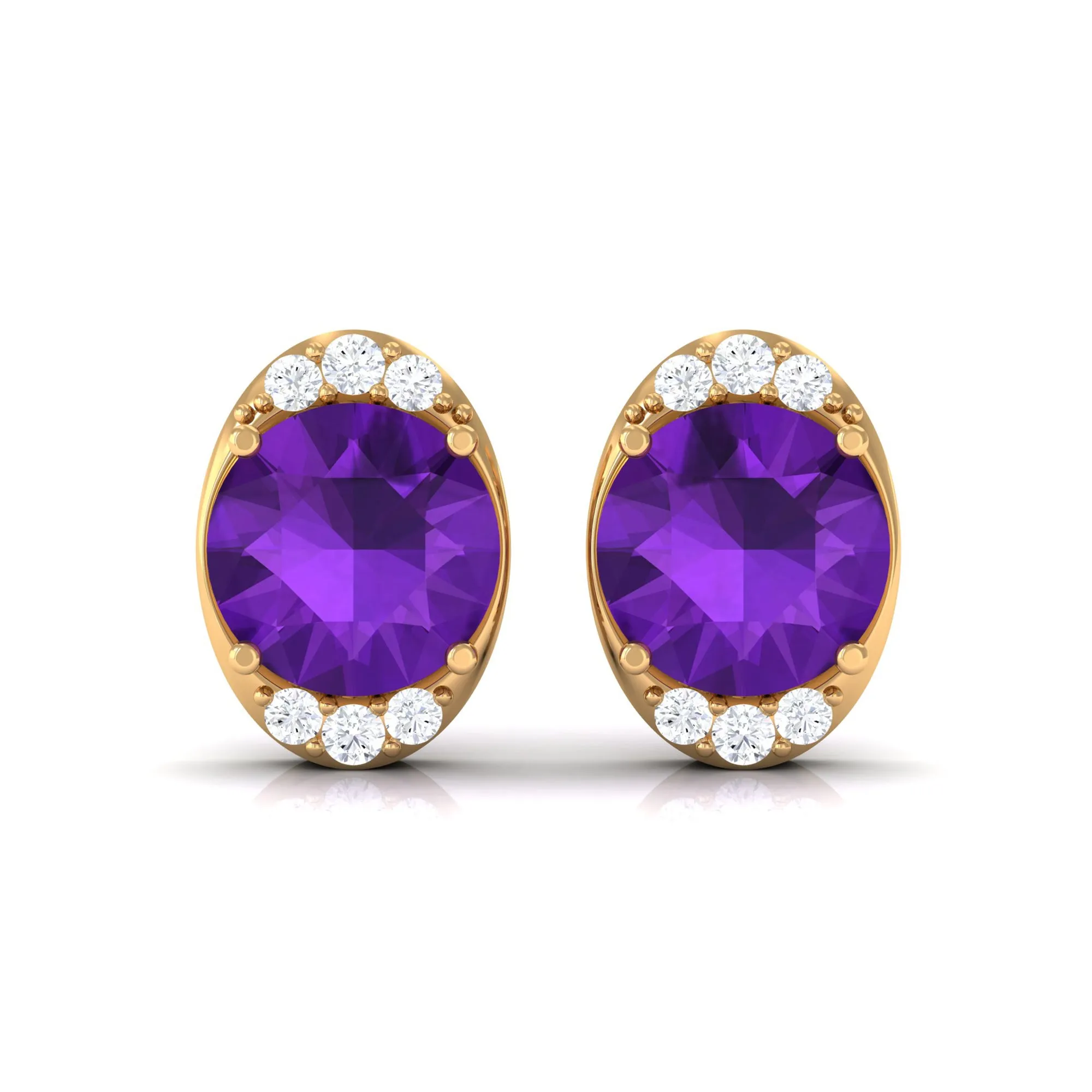 Simple Amethyst and Diamond Stud Earrings