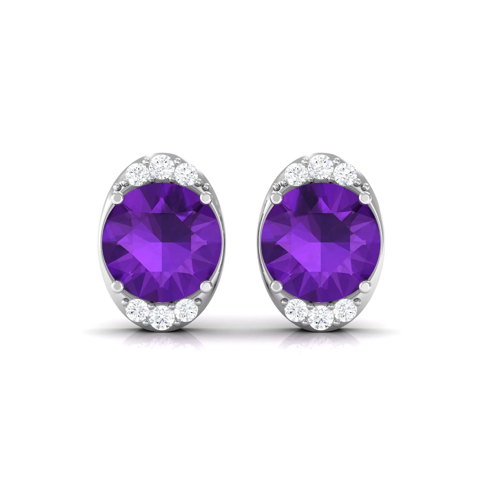 Simple Amethyst and Diamond Stud Earrings