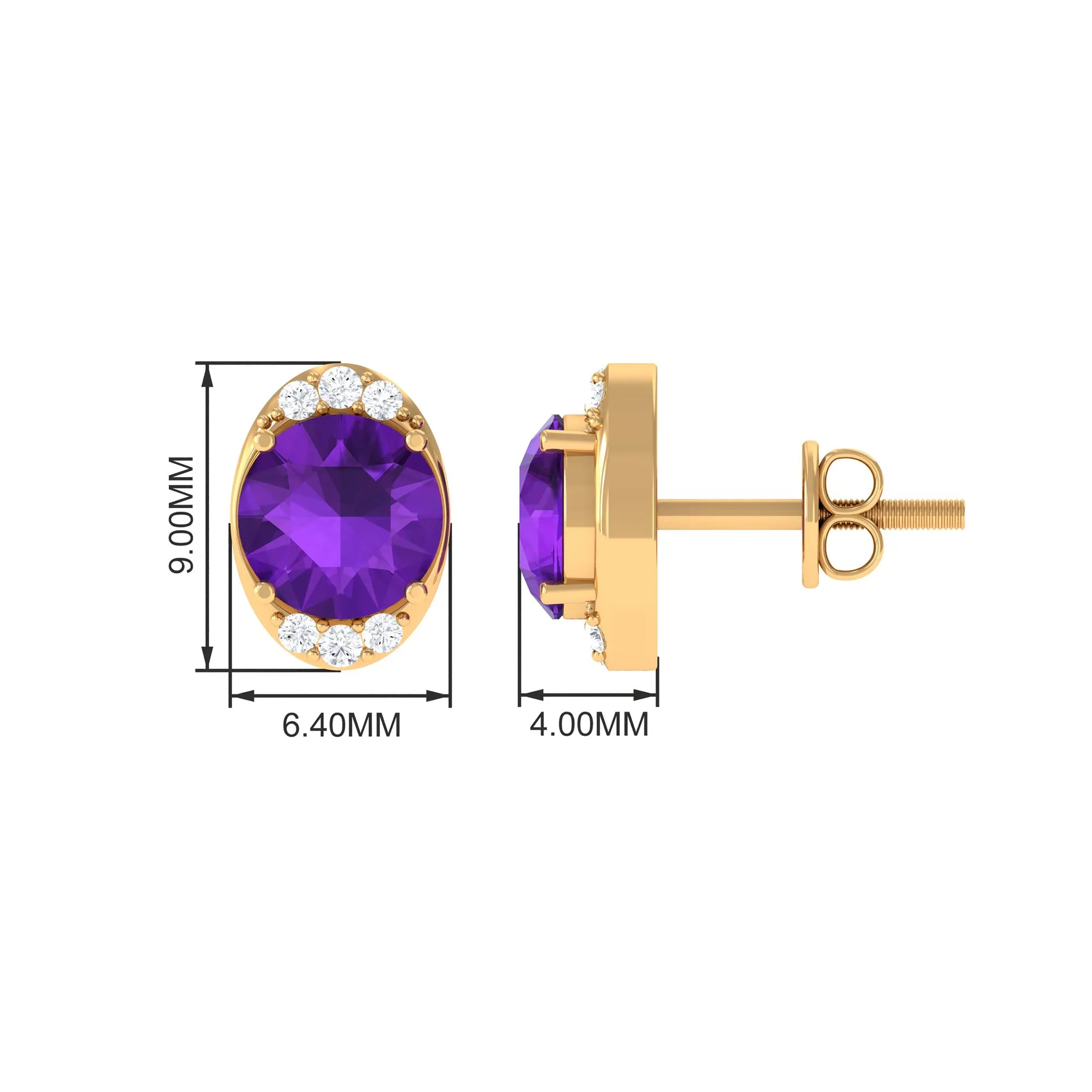 Simple Amethyst and Diamond Stud Earrings