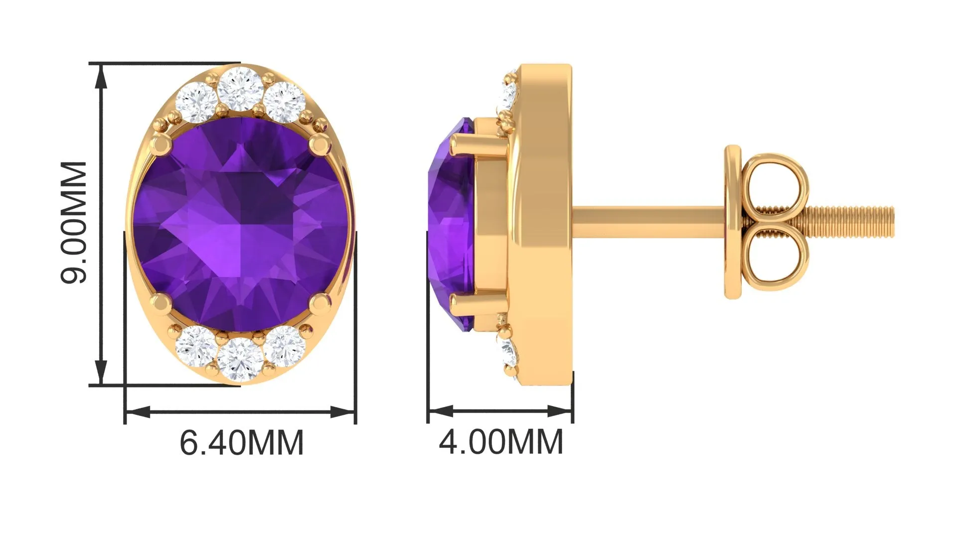 Simple Amethyst and Diamond Stud Earrings