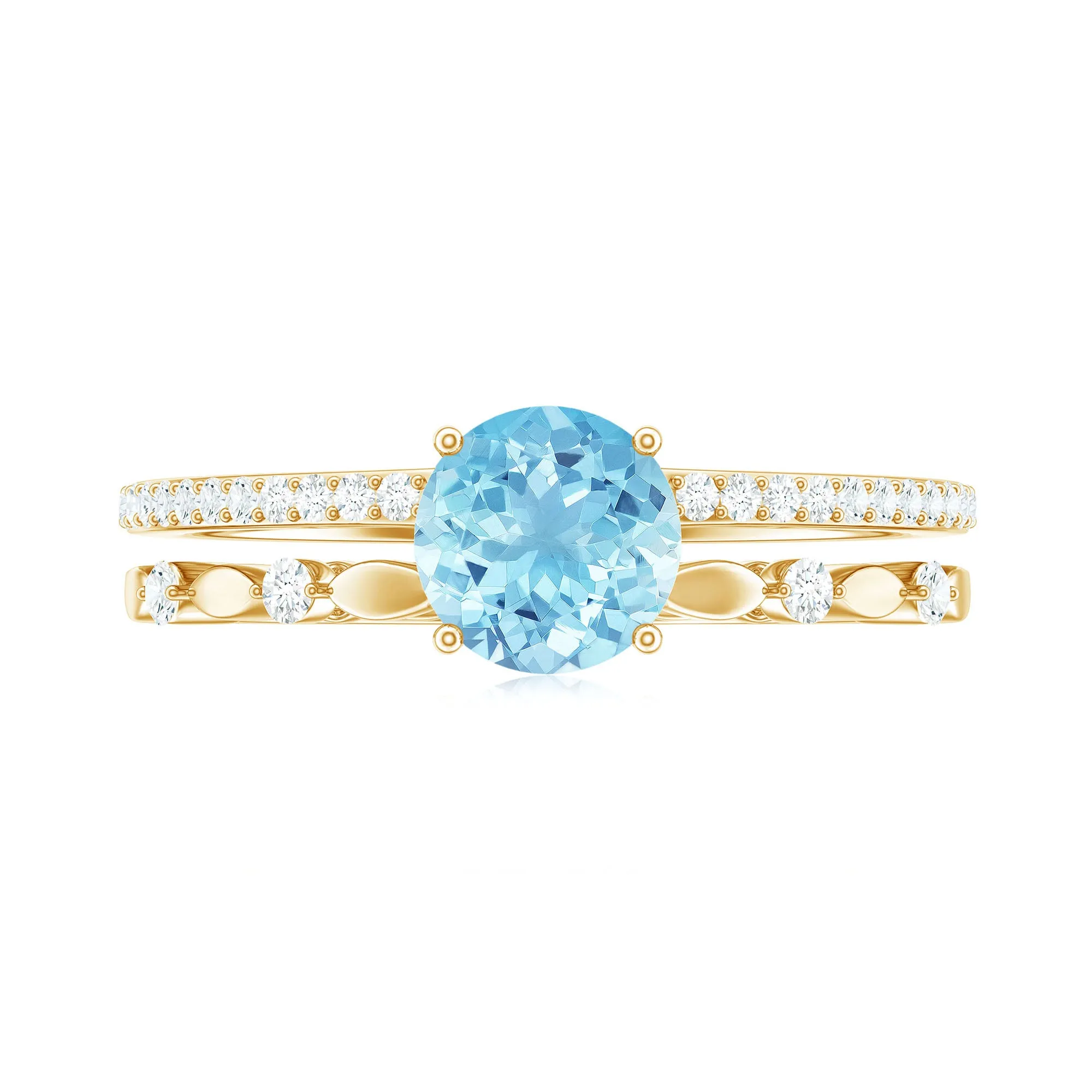 Solitaire Aquamarine and Diamond Double Band Ring