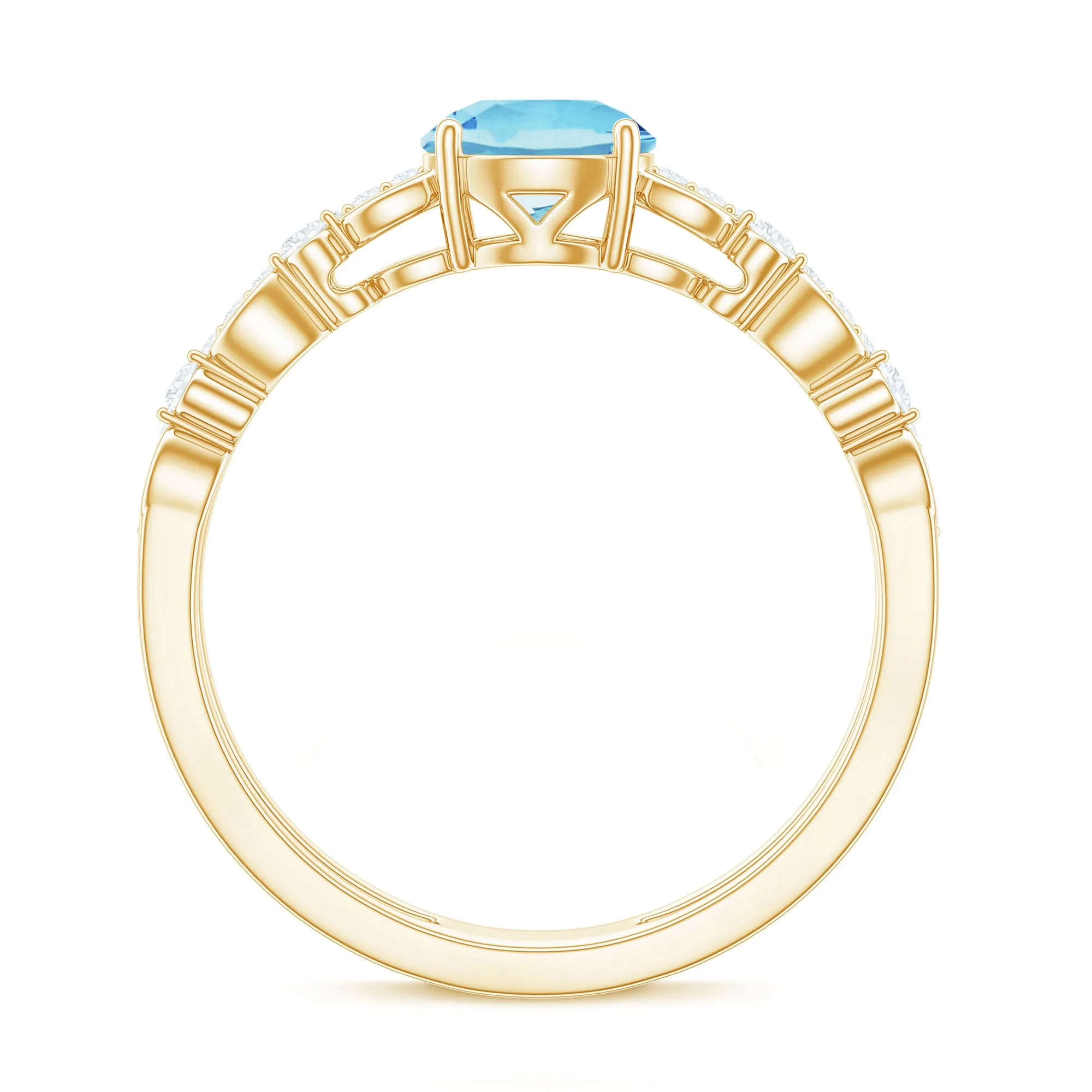 Solitaire Aquamarine and Diamond Double Band Ring