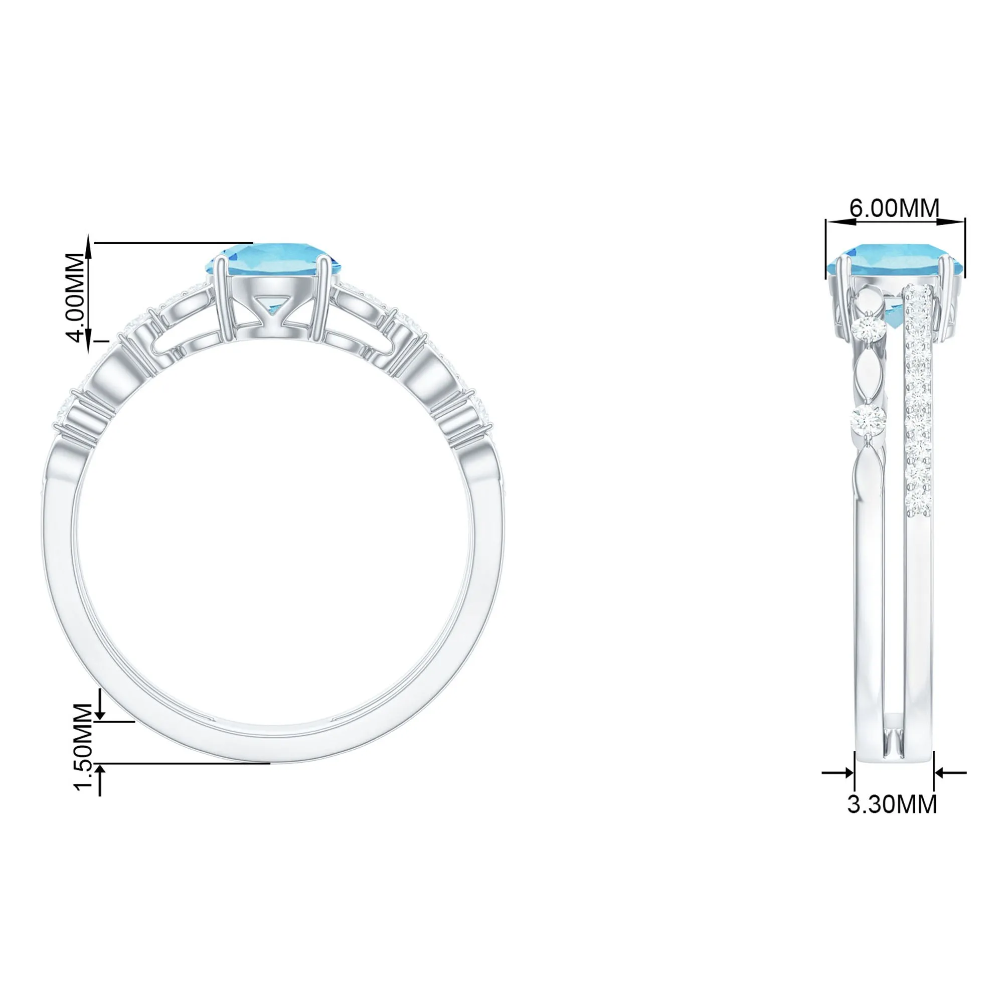 Solitaire Aquamarine and Diamond Double Band Ring
