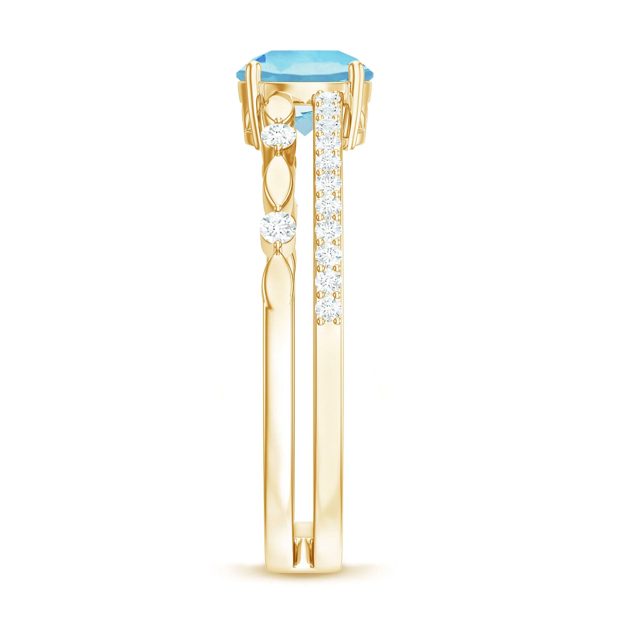 Solitaire Aquamarine and Diamond Double Band Ring