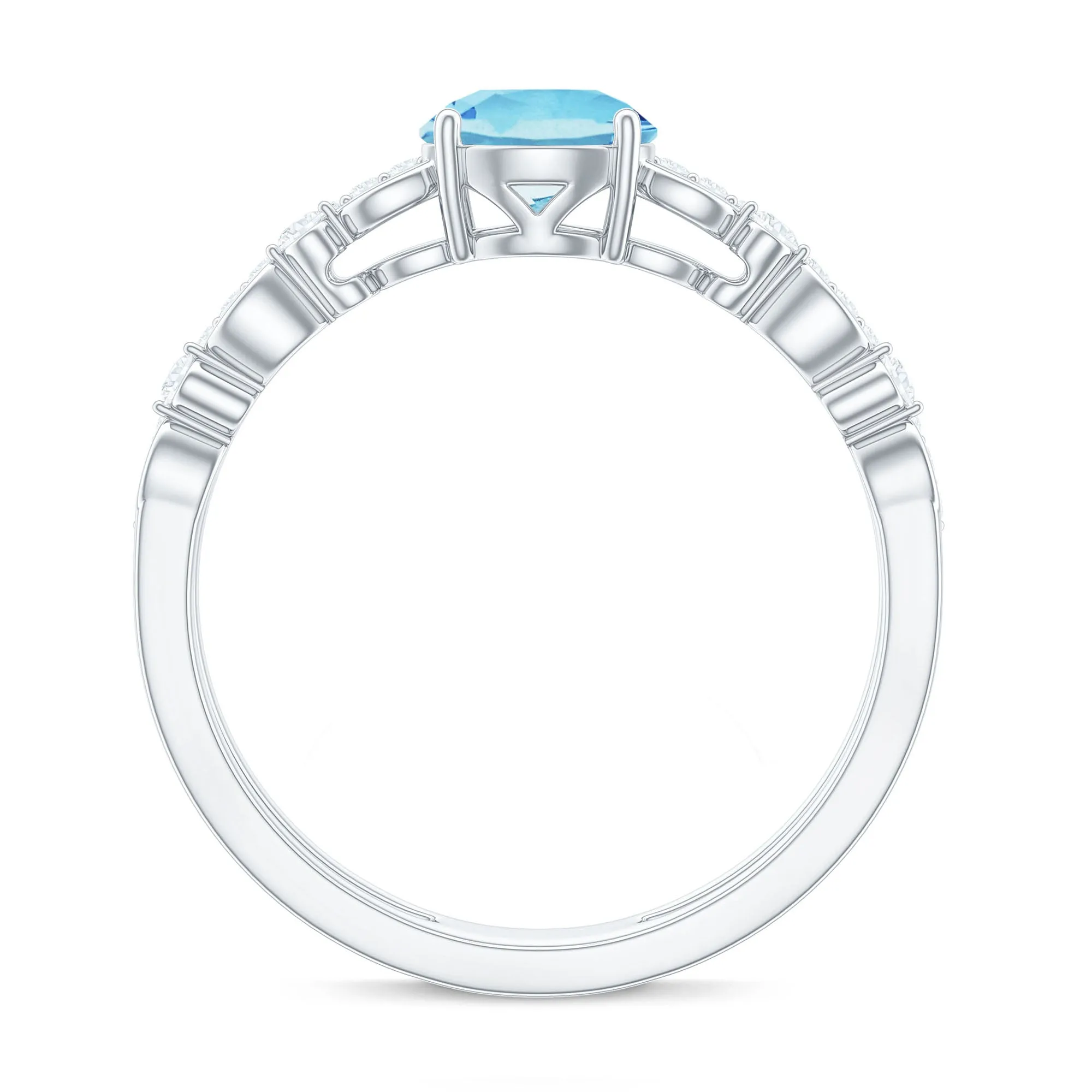 Solitaire Aquamarine and Diamond Double Band Ring