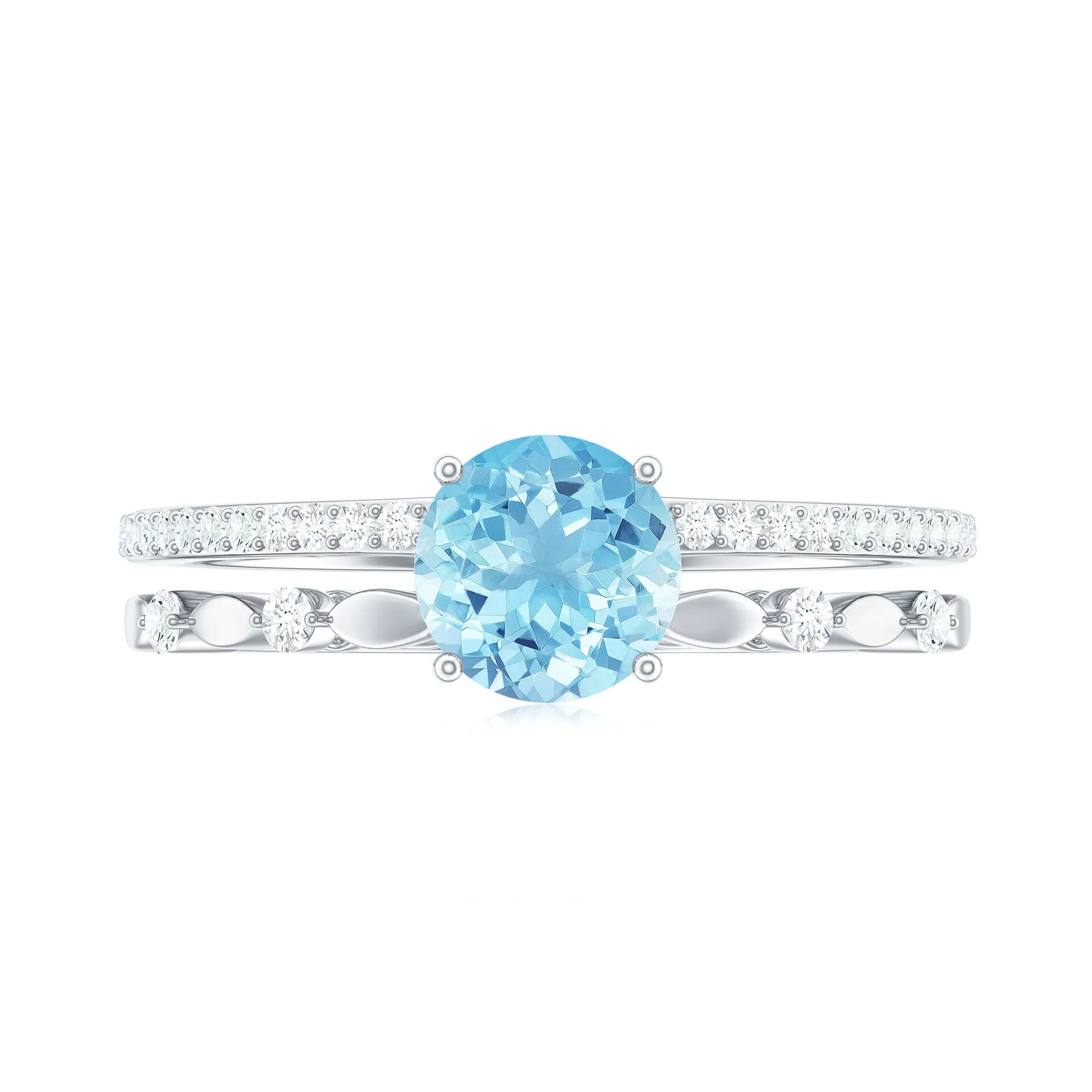 Solitaire Aquamarine and Diamond Double Band Ring